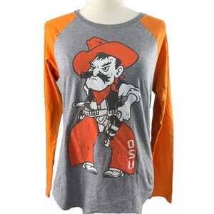 University Oklahoma State OSU Pistol Pete Raglan Long Sleeve Tee Vintage Medium